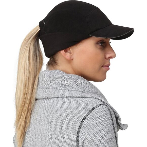 Women\'s Black 2-pack Trailblazer Reflective Fleece Ponytail Hole Winter Hats